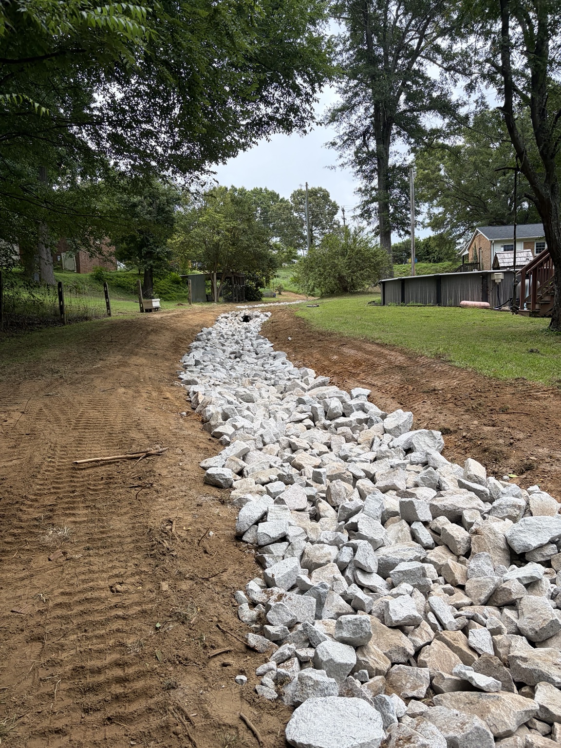 Rock drainage channel after site work